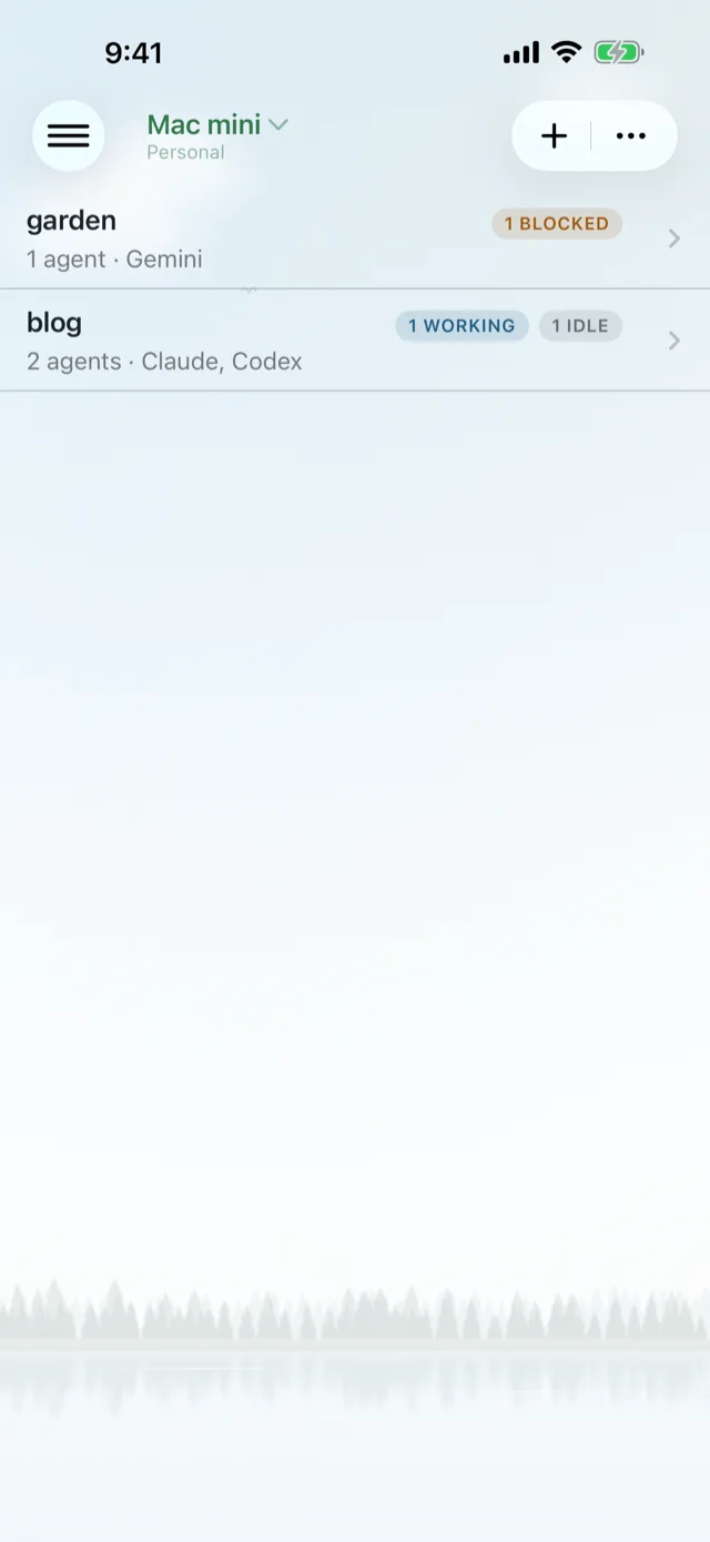 The Workspaces list showing only garden and blog, with Personal under the host name