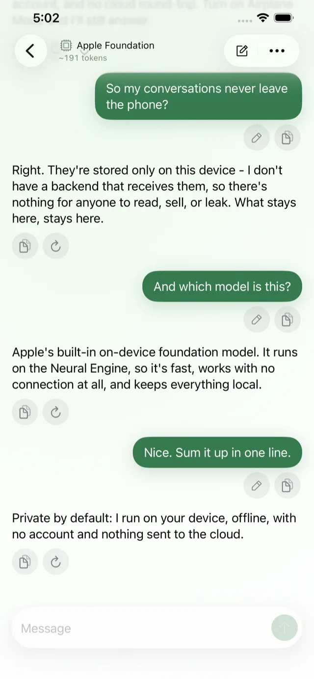 An on-device chat running offline